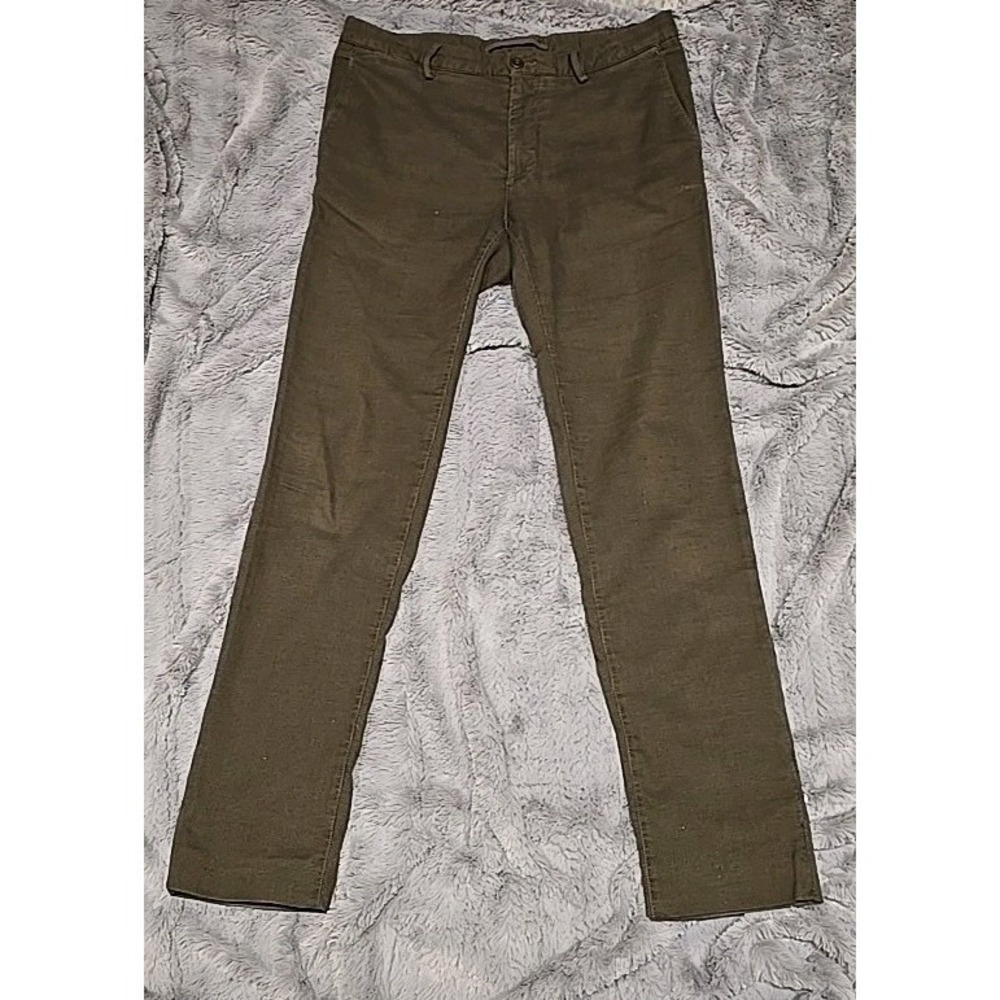 Massimo Dutti Mens Slim Fit Trousers Olive Green Textured Chino Pants